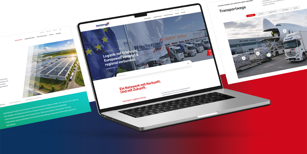 Neue Website der Hartmann Logistics Group mit modernem Startseiten-Design.